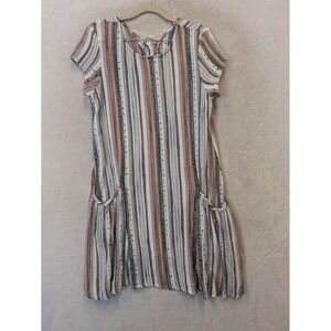Emberley Shift Dress Women's Large Multicolor Striped Lace Up Back Pockets Boho